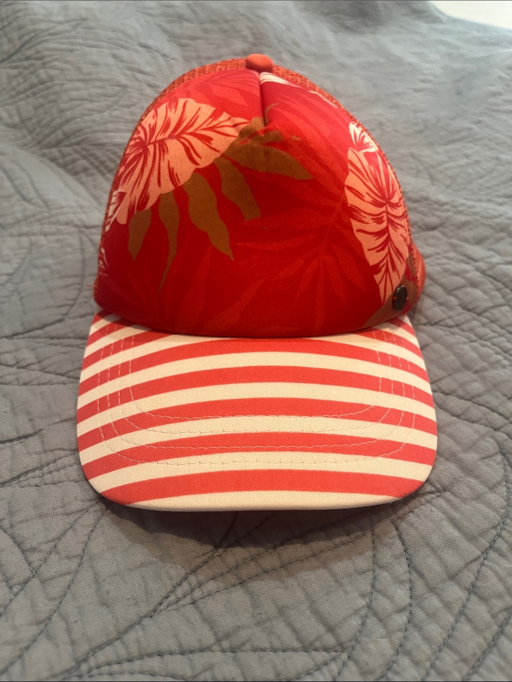 Roxy Red Floral Striped Visor Hat